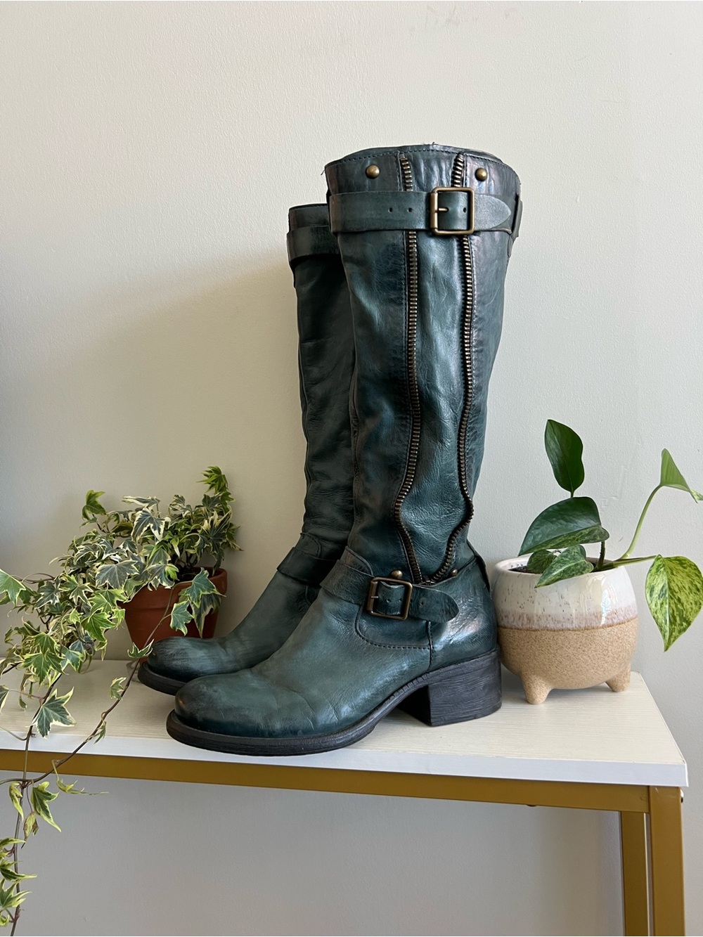 MJUS Handmade Boots Women's Tall Leather Riding Boots - Teal